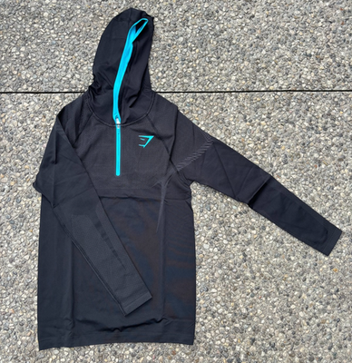 GYMSHARK Onyx 5.0 Seamless Hoodie -Black/Onyx Blue - LARGE