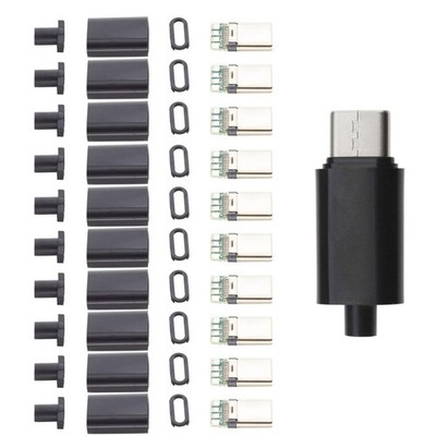 ELNONE 10 Sets USB 3.1 Type C Connector 24 Pin Male Plug DIY Solder Black 