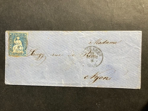 Switzerland 1862 Strubel Cover Lausanne Nyon 10 centimes Green Silk Thread