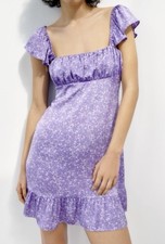 Zara Purple Lilac Floral Mini Dress Ruffle Cottagecore Milkmaid Coquette Small