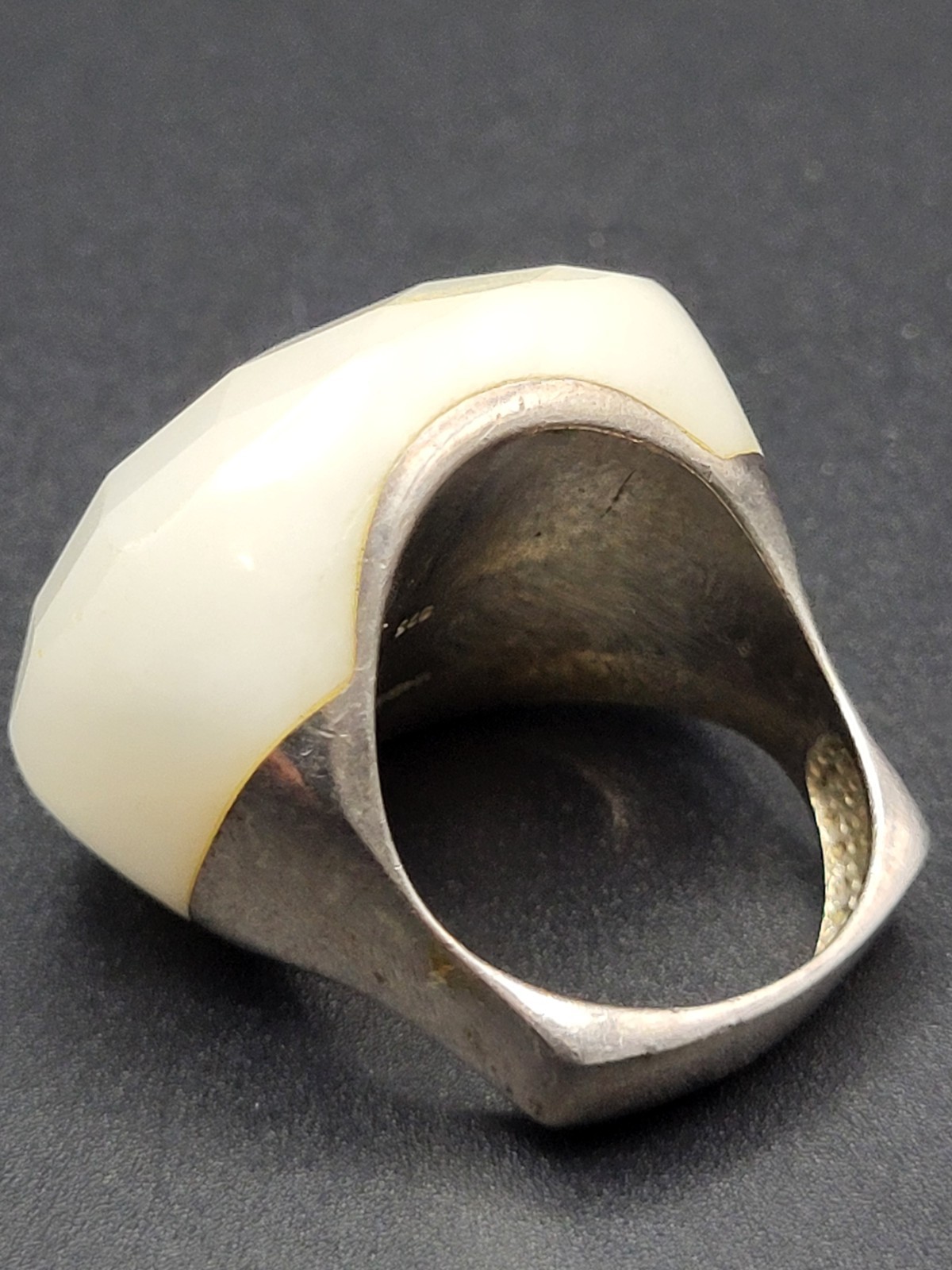 Sterling Silver Ring Size 8 White Agate Statement - image 19