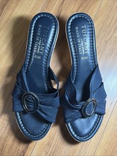 Tuscany by Easy Street Wedge Heel Sandal Womens Size 8.5N Navy Blue