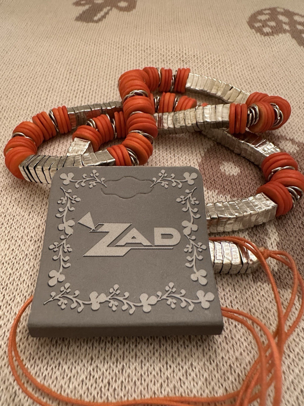Vintage Orange and Silver Necklace by ZAD Boho Style Unique
