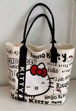 Black & Red Sanrio hello kitty Canvas Tote Bag Large Capacity Shoulder Bag...