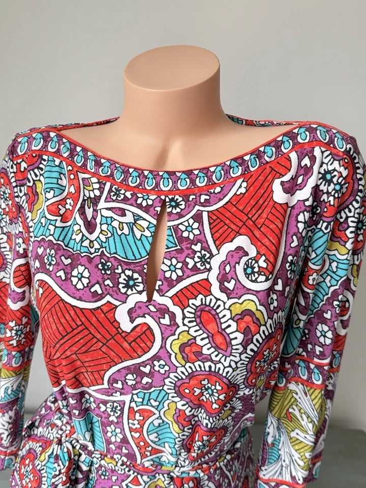 Vestido Donna Morgan Mujer Talla M 10 Estampado Paisley Cuello Barco Cintura Corbata Cinturón 3/4 Foto 2 de 4