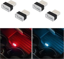Augeny 4 PCS USB LED Car Interior Atmosphere Lamp, Plug-in 2 Red 2 Ice Blue