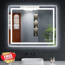 36"x30" LED Bathroom Mirror Anti-Fog Dimmable 3 Color Backlit Front Lit