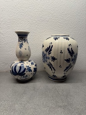Zwei Vintage Delft Keramik Vasen - handbemalt, Holland