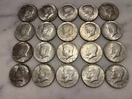 20 Kennedy 1968 D Half Dollars 40% Silver Very Good Condition # 26
