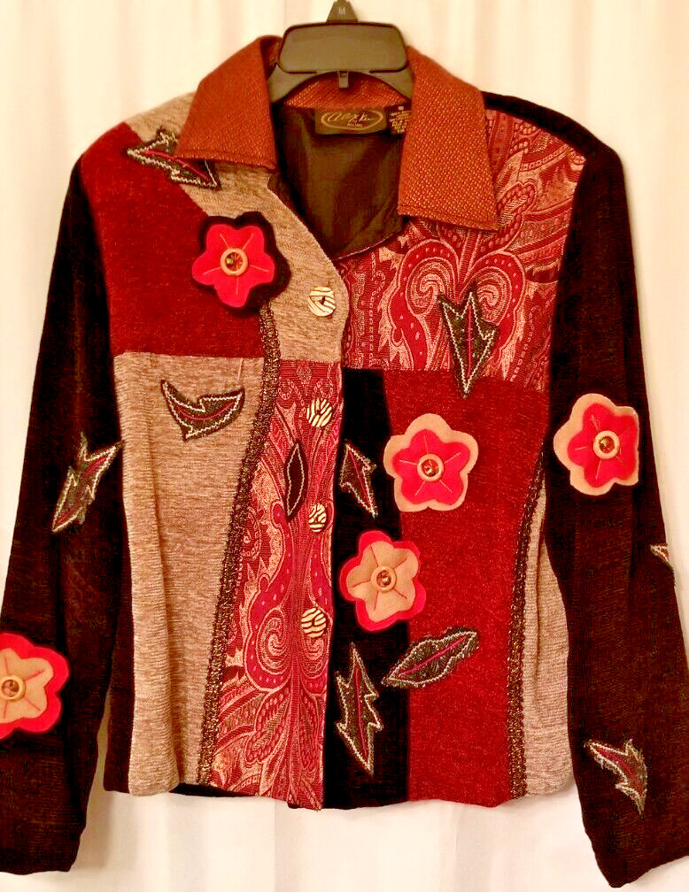 Women's Jacket Applique Beaded Patchwork  Retro M… - image 1