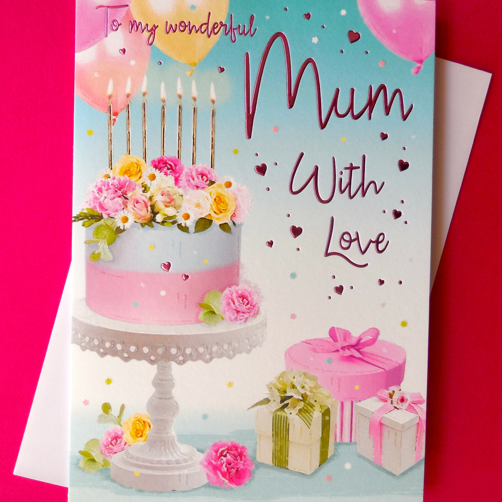 Mum Birthday Card 9""x6"" Cake Flowers Long Special Message Nice Verse Words