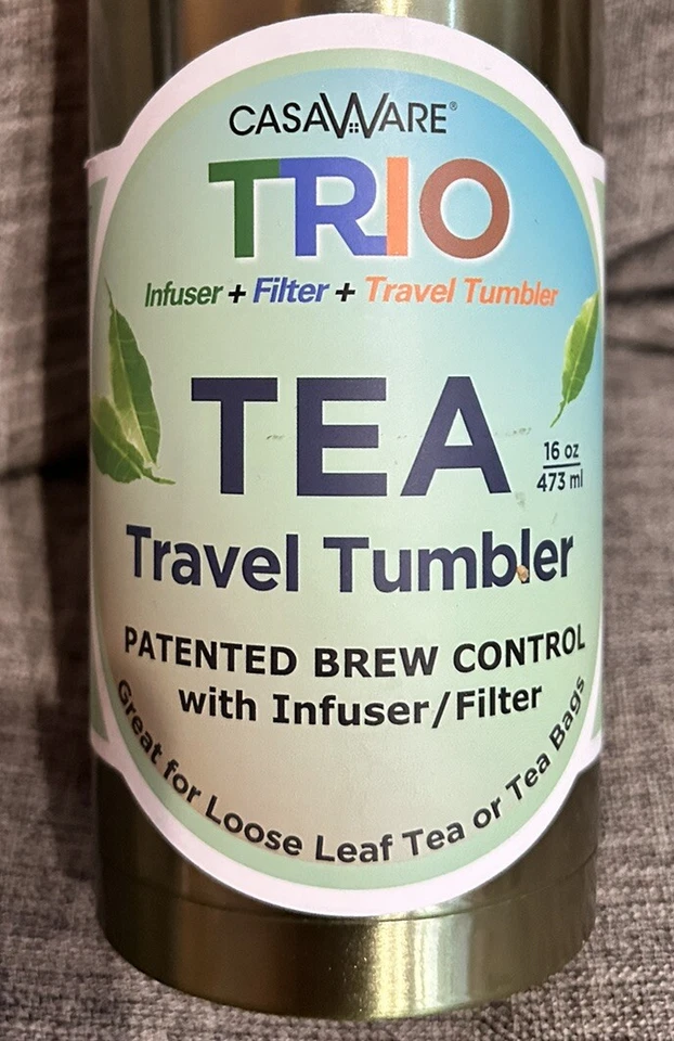 Vaso de viaje de té CasaWare TRIO 16 OZ acero inoxidable verde con infusor y filtro Foto 2 de 4