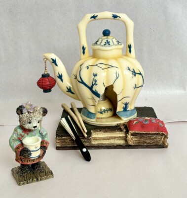 Rafterville Sip-Sum Broo Panda & Tea Pot House Figurine Set   New in Boxes