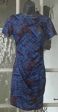 BNWT PRETTY LITTLE THING BLUE MARBLE PRINT RUCHET BODYCON DRESS   SIZE 10  #836