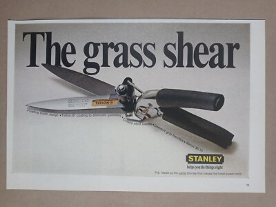1960s STANLEY Tools Grass Pruning Shear Cutter Scissors Vintage Poster Print Ad