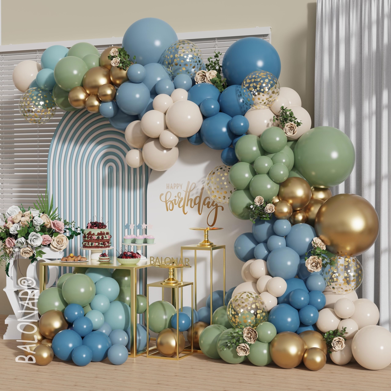 Dusty Blue Sage Green Balloon Garland Arch Kit with152Pcs Pastel Fog Blue Bei...