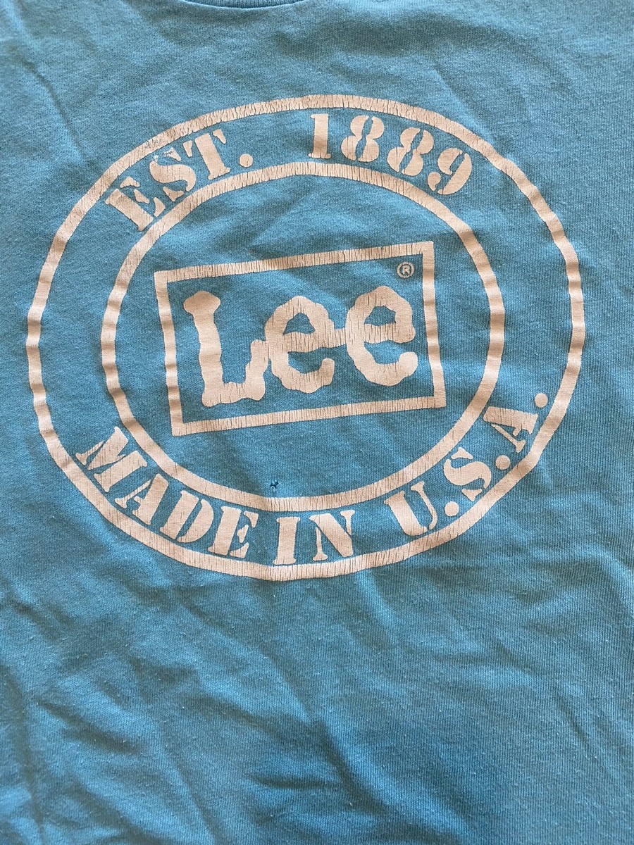 ◆LEE◆ Vintage Logo T-Shirt Light Blue Vintage Lee Jeans CLASSIC LOGO T Shirt Blue Sz M Rare Single
