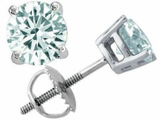 14K SCREW BACK SOLID WHITE GOLD created AQUAMARINE ROUND SHAPE STUD EARRINGS