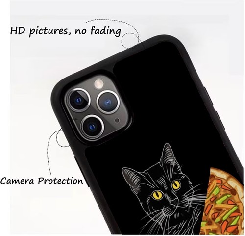 For Samsung Galaxy Apple iPhone black cat eat pizza Case Friendly - Picture 8 of 25