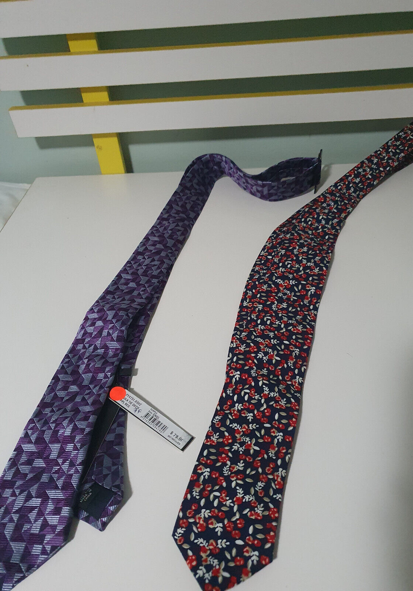 oxford ties x2 one nwt purple red flowers blue background | eBay UK