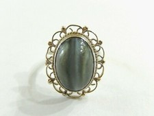  VINTAGE  Signed Sterling Silver Agate Gemstone Filigree Ring Size 5