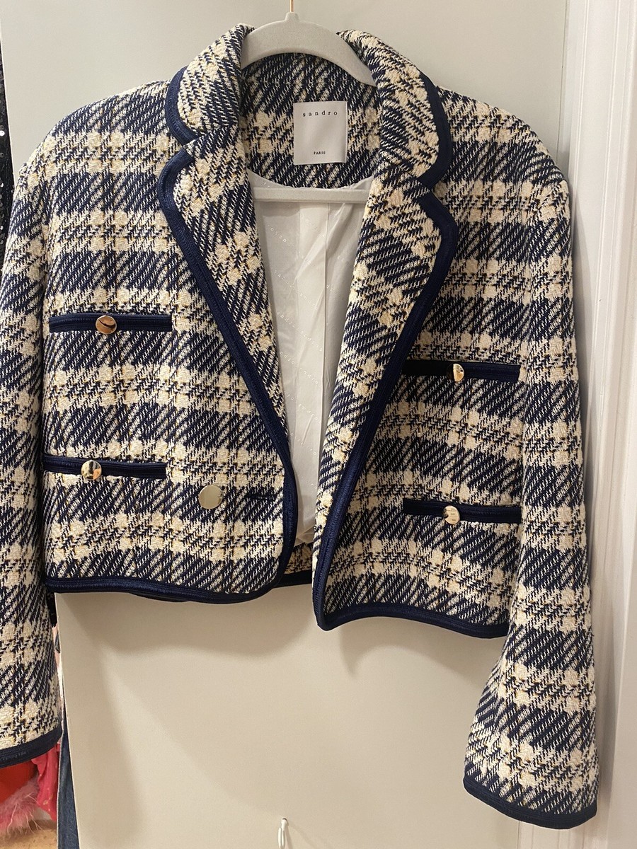 ＊人気＊ SANDRO  デコラティブツイード ジャケット Short-sleeved tweed jacket pink For Women | Sandro Paris