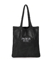 Black Crochet Tote Crochet Mesh Beach Tote Bag Summer Vacation Boho Knit Bag