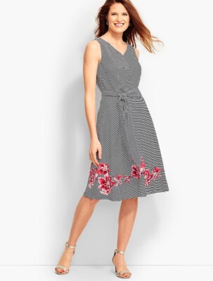 Talbots A Line Embroidered Dancing Stripes Fully Lined Belted Midi Dress  *2* NWT | eBay