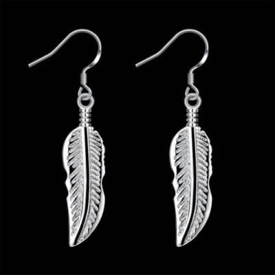Awesome New Sterling Silver Plated Feather Hook 1.75'' Dangle Drop Earrings