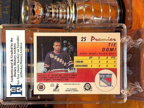 TIE DOMI Enforcer Series 1990-91 ROOKIE RC O-PEE-CHEE PREMIER 25 RANGERS HHA 9 - Picture 2 of 3