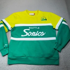 Seattle Supersonics Sweatshirt Men Extra Large Green Yellow NBA Mitchell Ness