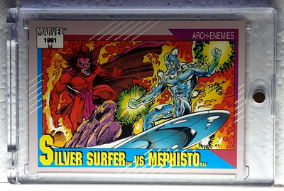 1991 Marvel Card 123 SILVER SURFER VS MEPHISTO. GRATIS ONE-TOUCH-HALTER