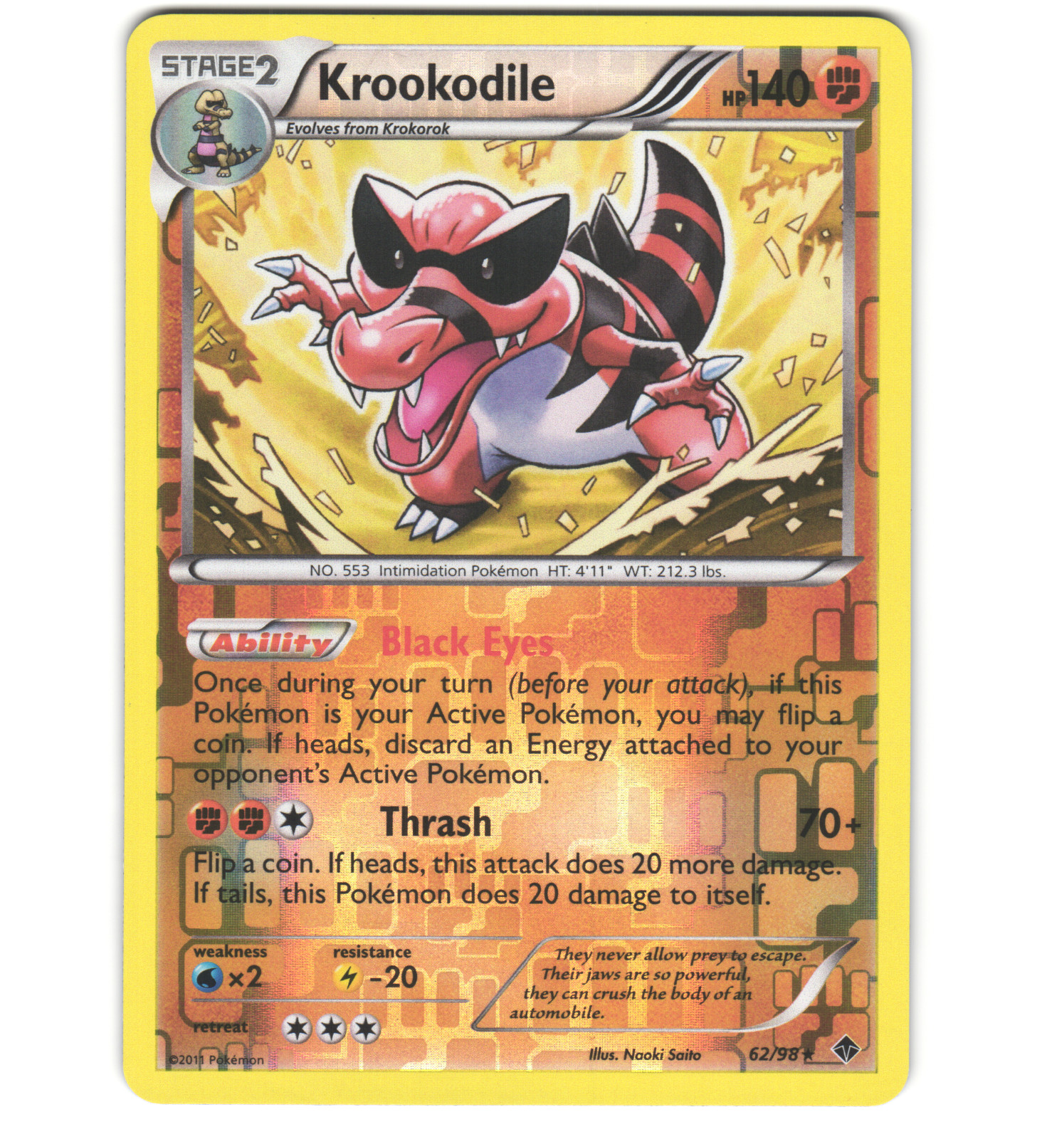 Pokemon 2011 Near Mint NM Krookodile Emerging Powers REVERSE 62/98 Card