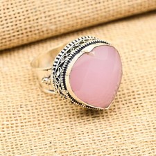 Pink Chalcedony Gemstone Handmade 925 Sterling Silver Ring Jewelry