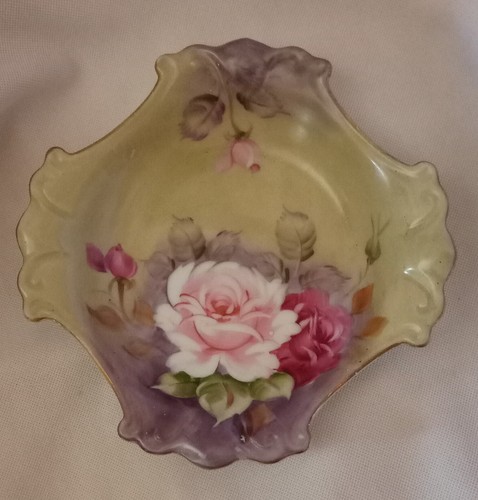 Floral Dish Handpainted Green Decorative Collective 8 Inches - Picture 12 of 13