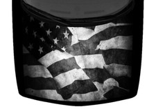 Grayscale Fabric Grunge American US Flag Hood Wrap Vinyl Car Truck Graphic Decal