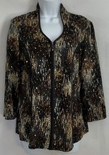 Libra Size L Animal Print Black Brown Mirror Sequin Embellished Zip Up Jacket