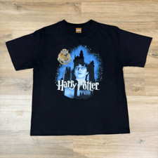 Vintage Harry Potter Kids XL Sorcerers Stone Promo Tee Shirt Black Hogwarts 2001