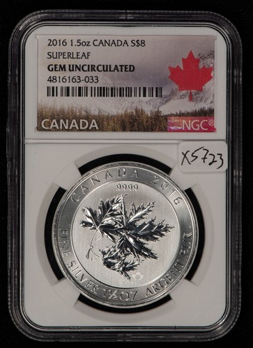 2016 $8 Canada 1.5 oz .9999 Silver Superleaf - NGC Gem Uncirculated - SKU-X5723
