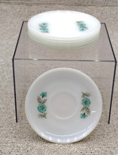 Vintage Fire King Set of 6 Saucers 6" Milk Glass Bonnie Blue Flowers Oven Ware