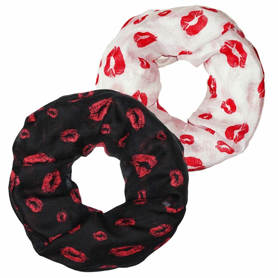 Loopschal / Tuch mit Kussmund Motiv Kiss schwarz weiß rot