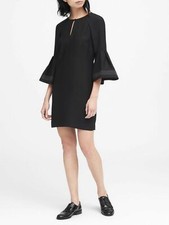 BANANA REPUBLIC $128 BLACK BELL SLEEVE SHIFT DRESS 2 P
