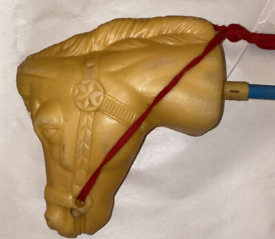 Vintage Blow Mold Stick Horse Riding Pony Toy with Wheels and Bell