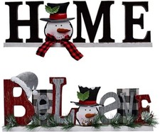 Wood Christmas Snowman Sign for Home Decor, Decorative Christmas Word Sign