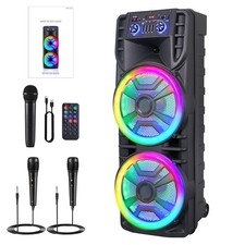 LOUD Bluetooth Speaker Dual 12" Subwoofer Heavy Bass Sound System Party  Mic
