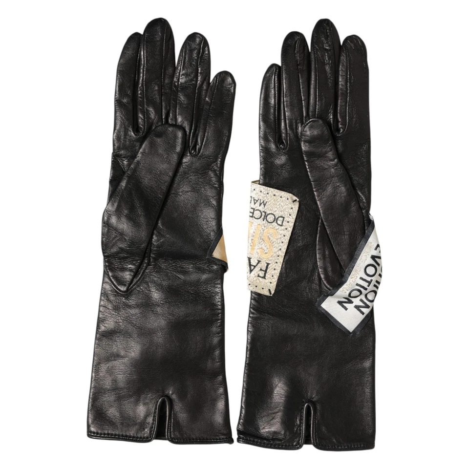 Guantes DOLCE & GABBANA Cuero Negro Moda Devoción Mitón 7.5/M PVP 530USD Foto 4 de 4