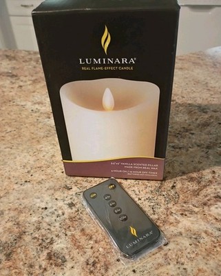 Luminara Flicker Flameless Candle Vanilla Scented Wax Pillar Timer +Bonus Remote