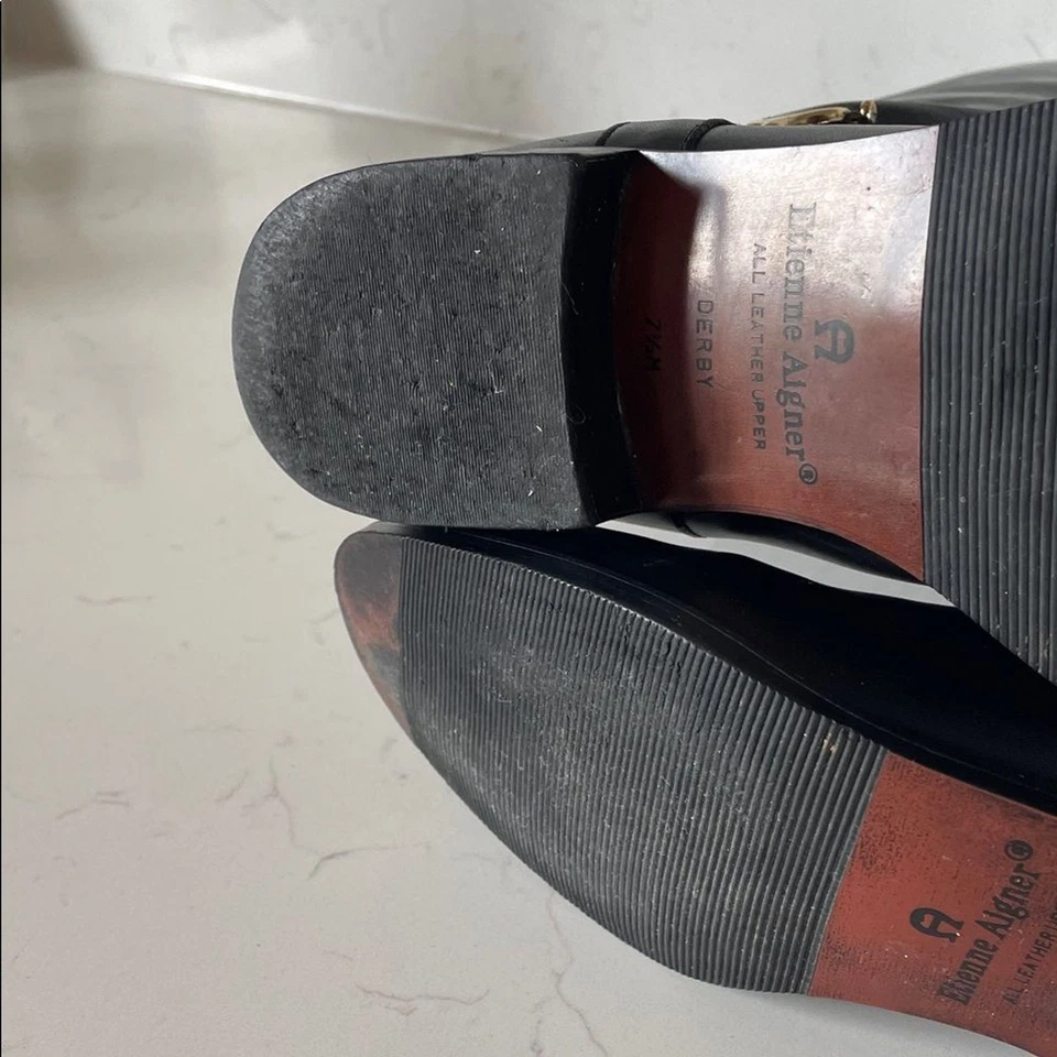 RARO Casi Nuevo Botas de Equitación Etienne Aigner Cuero Derby Negro 7.5 Foto 3 de 4