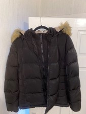 Women's SoulCal & Co Black Hooded Puffer Coat Full Zip Fleece Lined Size S