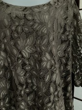 Simply EMMA 2X Dark Taupe Lace Stunning Top Wide Neck 3/4 Sleeve